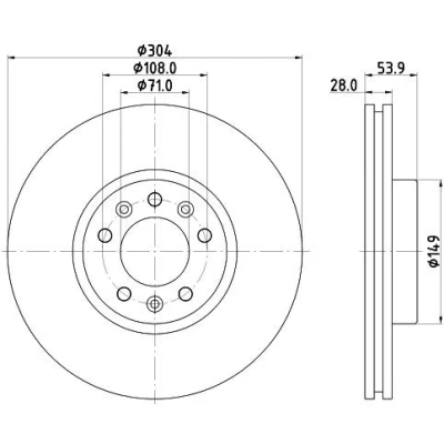 Imagem de HELLA 8DD 355 125 411 Disco de travão 304 28 05/08 108 interior ventilado revestido sem pernos fixação da roda, cubo roda PRO