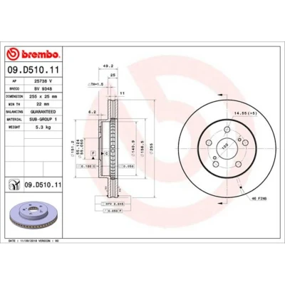Imagem de BREMBO 09.D510.11 Disco de travão 255 25 5 interior ventilado revestido
