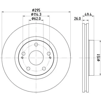 Imagem de HELLA PRO 8DD 355 114 671 Disco de travão 295 26 05/07 114,3 interior ventilado revestido sem pernos fixação da roda, cubo roda