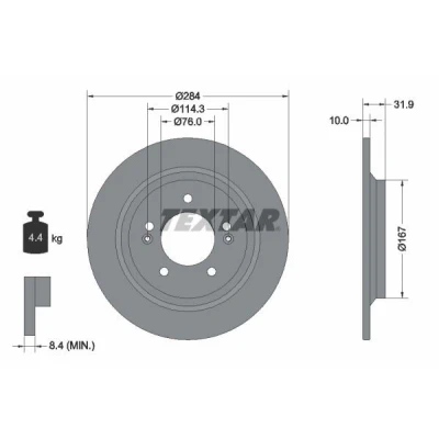 Imagem de TEXTAR PRO 92293103 Disco de travão 284 10 05/07 114,3 cheio revestido sem o rolamento da roda, pernos fixação cubo roda