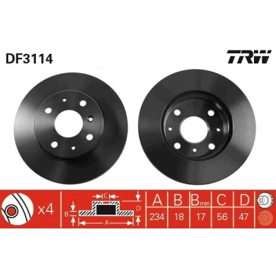 Imagem de TRW DF3114 Disco de travão 234 18 4 100 ventilado pintado