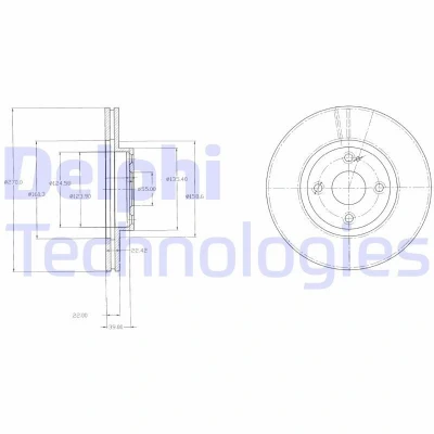 Imagem de DELPHI BG3966 Disco de travão 270 22 4 ventilado oleado não tratado sem o rolamento da roda, anel sensor do ABS MAZDA: MX 5 2