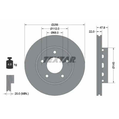Imagem de TEXTAR PRO+ 92174205 Disco de travão 256 22 05/05 112 ventilado fora revestido alto carbono sem pernos fixação da roda, cubo roda