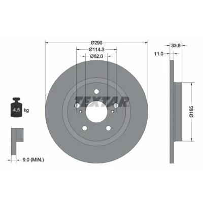 Imagem de TEXTAR 92195200 Disco de travão 290 11 05/07 114,3 cheio sem pernos fixação da roda, cubo roda TOYOTA: Avensis III Carrinha