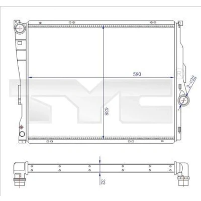 Imagem de TYC 703 0006 R Radiador, arrefecimento do motor 580 438 32 Aletas de refrigeração unidas mecanicamente BMW: 3 Sedan, Touring, Compact