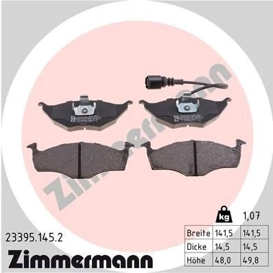 Imagem de ZIMMERMANN 23395.145.2 Jogo de pastilhas para travão disco incl. contacto aviso desgaste A imagem corresponde ao volume fornecimento