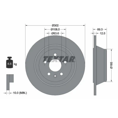 Imagem de TEXTAR PRO 92168403 Disco de travão 302 12 05/06 108 cheio revestido sem pernos fixação da roda, cubo roda VOLVO: V70 3, XC70 II Carrinha