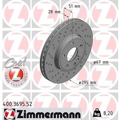 Imagem de ZIMMERMANN SPORT COAT Z 400.3695.52 Disco de travão 295 28 6/5 5 112 interior ventilado, perfurado revestido alto carbono MERCEDES BENZ: Classe A