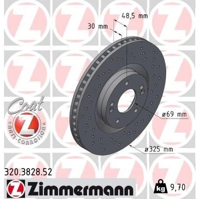 Imagem de 2x ZIMMERMANN Disco de travão 325mm 30mm 7/5 5furos 114mm interior ventilado, perfurado 320.3828.52 Discos
