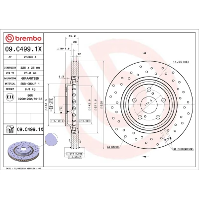 Imagem de BREMBO Disco de travão TOYOTA: RAV4 IV SUV, Sienna III 328mm 28mm 5 perfurado/ventilado revestido 09.C499.1X Discos