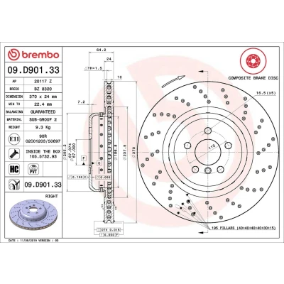 Imagem de BREMBO 09.D901.33 disco de travão 370 24 5 perfurado/ventilado, duas peças revestido alto carbono com parafusos BMW: 6 Gran Turismo
