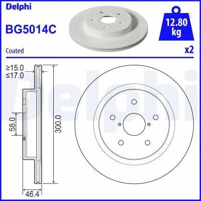 Imagem de DELPHI BG5014C Disco de travão 300 17 5 ventilado, cheio revestido sem o rolamento da roda, anel sensor do ABS