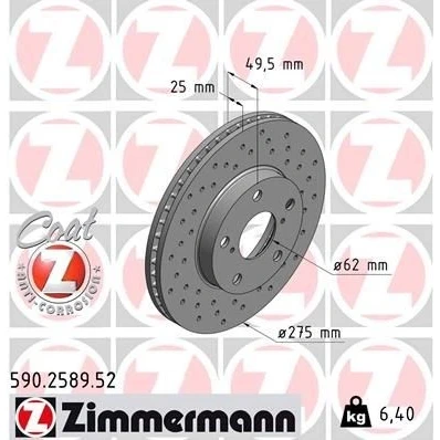 Imagem de ZIMMERMANN SPORT COAT Z 590.2589.52 Disco de travão 275 25 7/5 5 114 interior ventilado, perfurado revestido TOYOTA: RAV4 II SUV