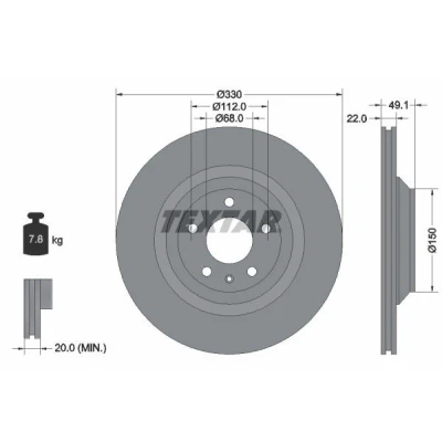 Imagem de TEXTAR PRO 92132603 Disco de travão 330 22 05/06 112 ventilado fora revestido sem pernos fixação da roda, cubo roda AUDI: A6 C6 Avant