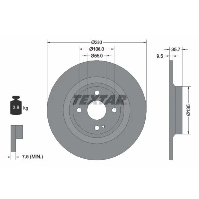 Imagem de TEXTAR 92320003 Disco de travão 280 9,5 04/05 100 cheio revestido sem pernos fixação da roda, cubo roda MAZDA: MX 5 IV RF Targa,
