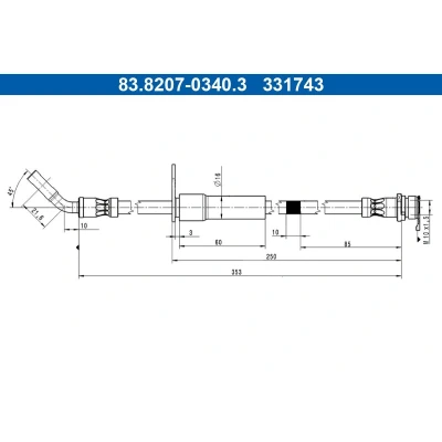 Imagem de ATE 83.8207 0340.3 Mangueira de Travão 353mm M10x1,5mm FORD: Puma SUV 1.0 EcoBoost, EcoBoost mHEV, 1.5 EcoBlue, ST Flexifuel