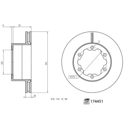 Imagem de FEBI BILSTEIN 174451 Disco de travão Eixo traseiro 303 28 6 145 interior ventilado revestido VOLKSWAGEN: Crafter Van