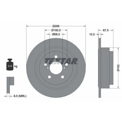 Imagem de TEXTAR 92082000 Disco de travão 266 10 05/07 100 cheio sem pernos fixação da roda, cubo roda SUBARU: Impreza II Sedan, I Sedan