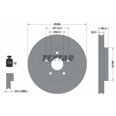 Imagem de TEXTAR 92135800 Disco de travão 296 28 05/07 114,3 interior ventilado sem pernos fixação da roda, cubo roda