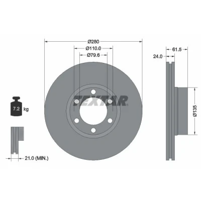 Imagem de TEXTAR PRO 92097703 Disco de travão 280 24 06/06 110 interior ventilado revestido sem pernos fixação da roda, cubo roda