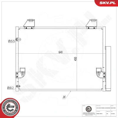 Imagem de ESEN SKV 86SKV369 Condensador com secador Alumínio 648mm TOYOTA: Hilux VII Pick up 2.5 D 4D, 4WD, 4D 3.0 4WD 2004 2015
