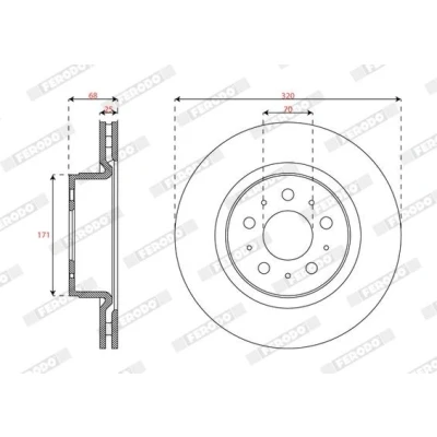 Imagem de FERODO Disco de travão 320mm 25mm 5 16.5 ventilado revestido DDF3015C 104461100D Discos