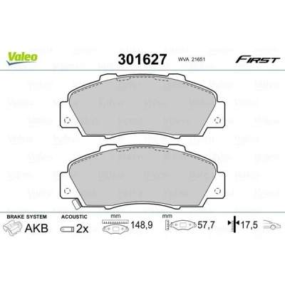 Imagem de VALEO 301627 Jogo de pastilhas para travão disco FIRST Eixo dianteiro incl. contacto aviso desgaste sem chapa anti ruído