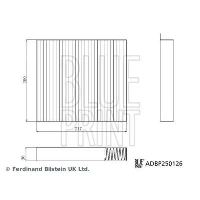 Imagem de BLUE PRINT ADBP250126 Filtro, ar do habitáculo Filtro de carvão ativado 217mm 200mm 30mm