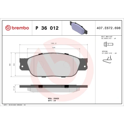 Imagem de BREMBO P 36 012 Jogo de pastilhas para travão disco excl. contacto aviso desgaste com parafusos pinça acessórios