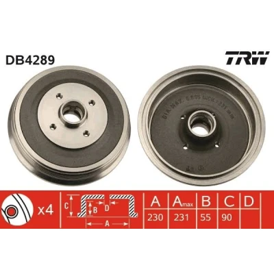 Imagem de TRW DB4289 Tambor de Travão SEAT: Inca