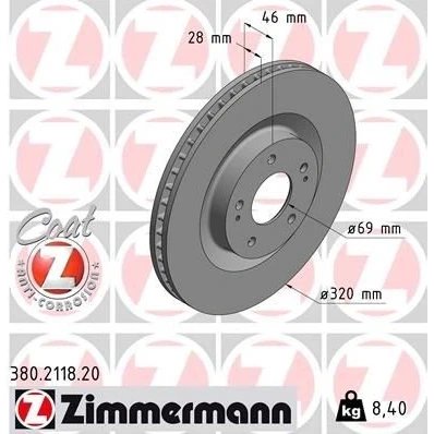 Imagem de ZIMMERMANN 380.2118.20 Disco de travão 320 28 7/5 5 114 interior ventilado revestido
