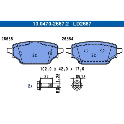 Imagem de ATE 13.0470 2667.2 Jogo de pastilhas para travão disco RENAULT: Kangoo III Box Body / MPV