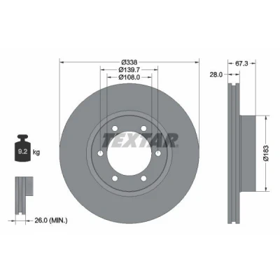 Imagem de TEXTAR 92137300 Disco de travão 338 28 06/06 139,7 interior ventilado sem pernos fixação da roda, cubo roda
