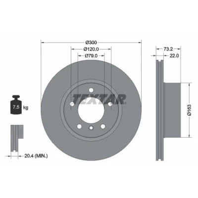 Imagem de TEXTAR PRO 92238503 Disco de travão 300 22 05/06 120 interior ventilado revestido sem pernos fixação da roda, cubo roda BMW: 3 Touring
