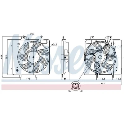 Imagem de NISSENS 850087 Ventilador de Radiador 345 12 100 sem regulador integrado PEUGEOT: 208 I Hatchback, CITROËN: DS3 Hatchback