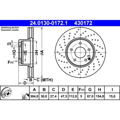 Imagem de ATE 24.0130 0172.1 Disco de travão 304,0 30,0 5 112,0 perfurado/ventilado revestido ligado/alto carbono MERCEDES BENZ: Classe S Sedan