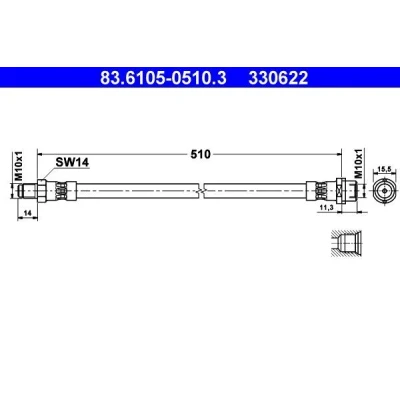 Imagem de ATE 83.6105 0510.3 Mangueira de Travão 510 M10x1