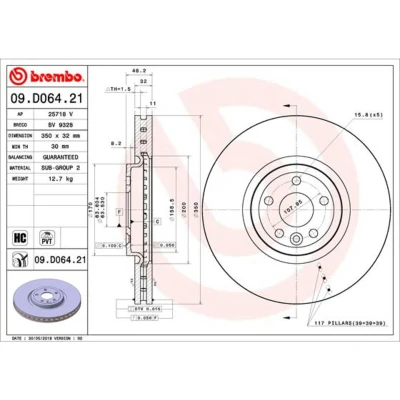 Imagem de BREMBO 09.D064.21 Disco de travão 350 32 5 interior ventilado revestido alto carbono JAGUAR: F Pace