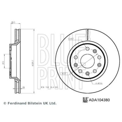 Imagem de BLUE PRINT Disco de travão Eixo dianteiro 330mm 28mm 5furos 127mm interior ventilado revestido ADA104380 68250085AA,68250087AA Discos