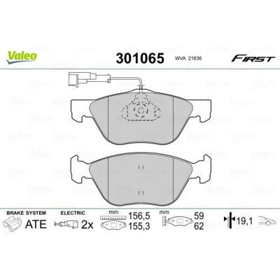 Imagem de VALEO 301065 Jogo de pastilhas para travão disco FIRST Eixo dianteiro incl. contacto aviso desgaste sem chapa anti ruído