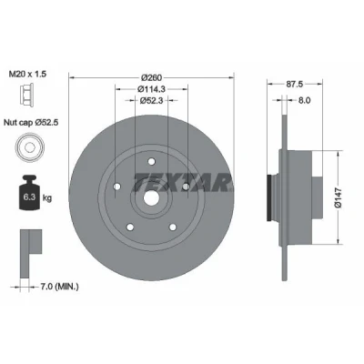Imagem de TEXTAR 92295203 Disco de travão 260 8 05/05 114,3 cheio revestido com anel sensor do ABS, o rolamento da roda PRO+ RENAULT: Megane 4
