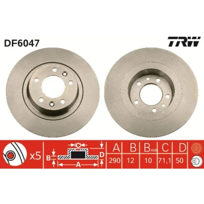 Imagem de TRW DF6047 Disco de travão 290 12 5 108 cheio pintado
