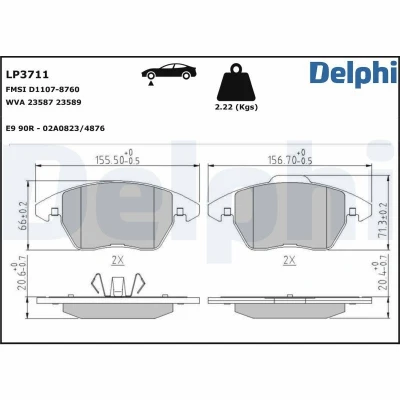Imagem de DELPHI LP3711 Jogo de pastilhas para travão disco não preparado indicador aviso desgaste com chapa anti ruído sem acessórios