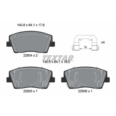 Imagem de TEXTAR 2293401 Jogo de pastilhas para travão disco com avisador sonoro desgaste acessórios KIA: Stinger Hatchback