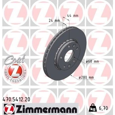 Imagem de ZIMMERMANN 470.5412.20 Disco de travão 280 24 7/5 5 114 ventilado fora revestido alto carbono