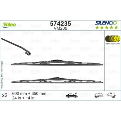 Imagem de Escova do limpa vidros Valeo 574235 à frente de em arco, Lâmina limpadora com aviso desgaste ótico OPEL: Karl