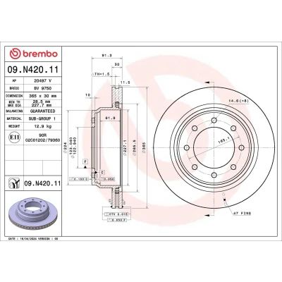 Imagem de BREMBO Disco de travão 365mm 30mm 8 interior ventilado revestido 09.N420.11 Discos