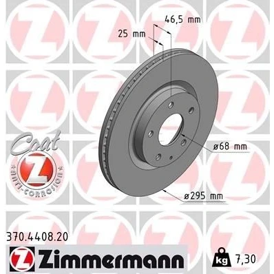 Imagem de ZIMMERMANN 370.4408.20 Disco de travão 295 25 6/5 5 114 interior ventilado revestido MAZDA: 3 Hatchback