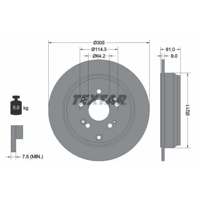 Imagem de TEXTAR PRO 92162503 Disco de travão 305 9 05/10 114,3 cheio revestido sem pernos fixação da roda, cubo roda HONDA: CR V 4, 3, 2