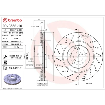 Imagem de BREMBO COATED DISC LINE 09.9382.11 Disco de travão 345 32 5 perfurado/ventilado revestido alto carbono com parafusos MERCEDES BENZ: Classe S Coupe